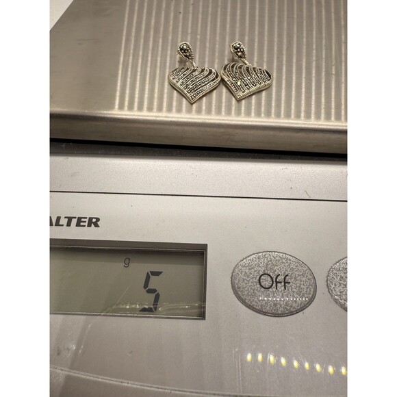 Vintage Heart Shaped Sterling Silver 925 & Marcasite Earrings Diamond Read Descr - Picture 11 of 12